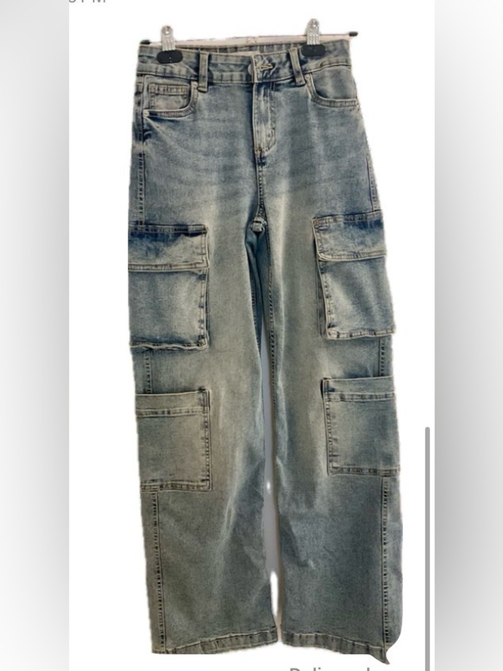 *Refuge Denim Jeans*  - High - Rise  Wide-Leg Cargo Jeans .